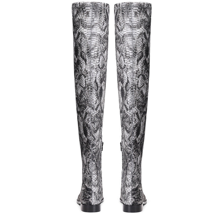 Saint Lelia Grey Stretch Fabric Above The Knee Boots - SaintG India