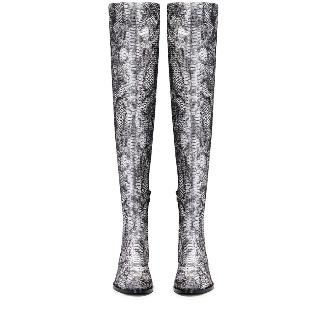 Saint Lelia Grey Stretch Fabric Above The Knee Boots - SaintG India