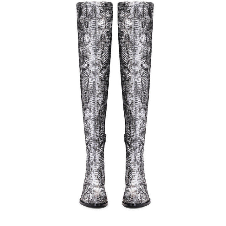 Saint Lelia Grey Stretch Fabric Above The Knee Boots - SaintG India