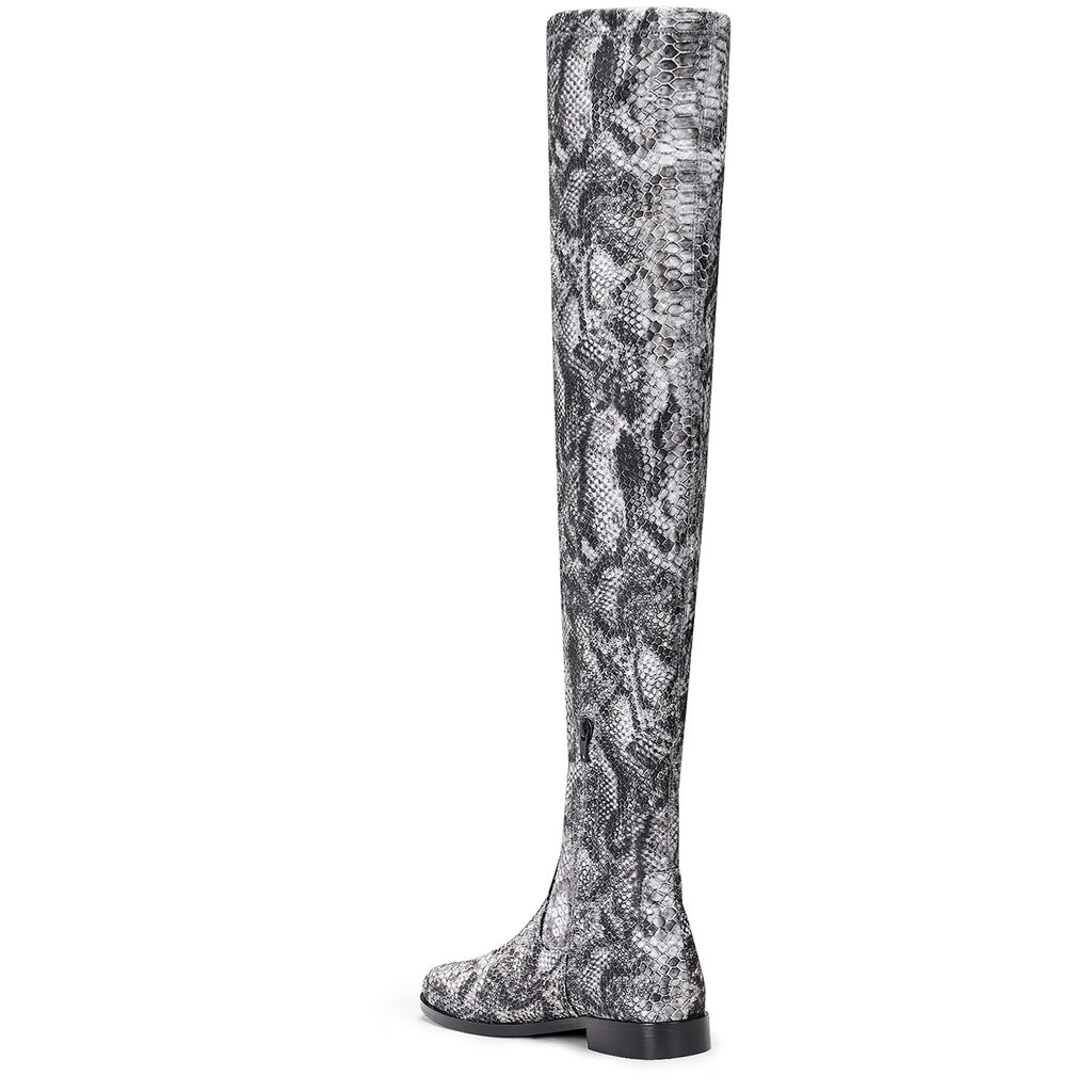 Saint Lelia Grey Stretch Fabric Above The Knee Boots - SaintG India