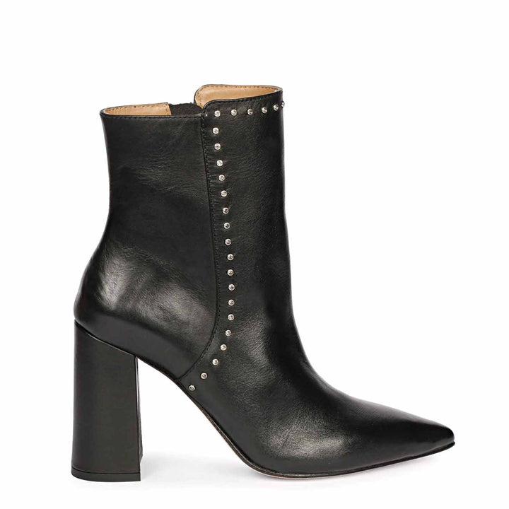 Block Heel Boots, Black Leather, Saint Fia