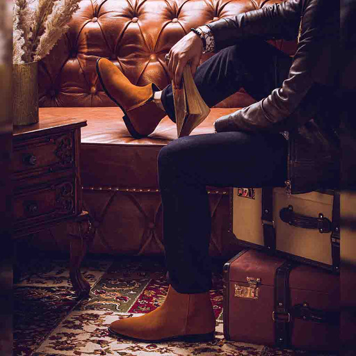 Tan Suede Leather Handcrafted Chelsea Boots for men