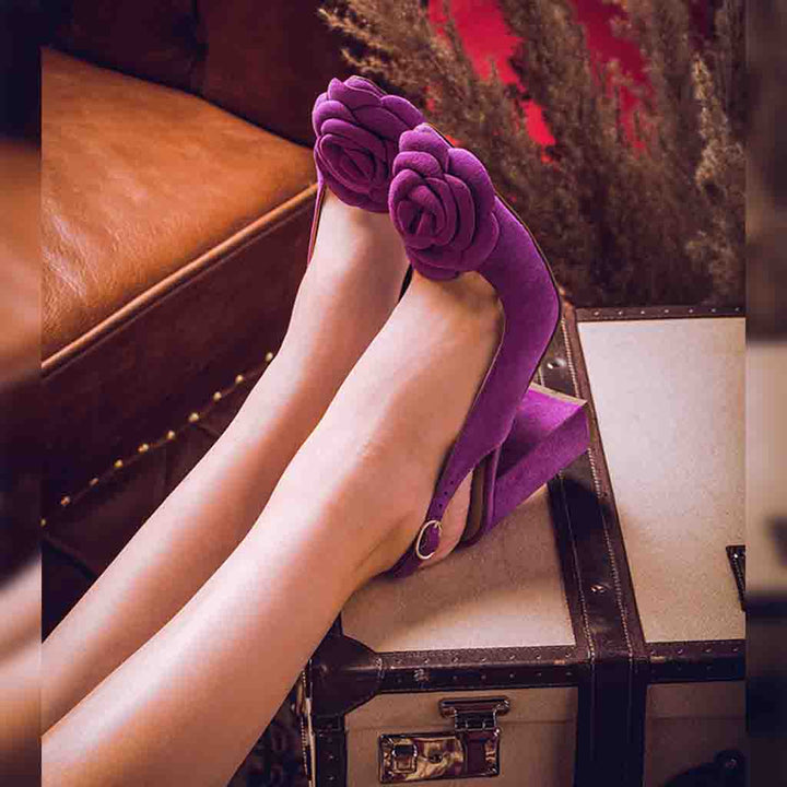 Stunning Saint Naiya Purple Pumps - Suede heels adorned with beautiful flowers. Your go-to choice for fashion-forward flair