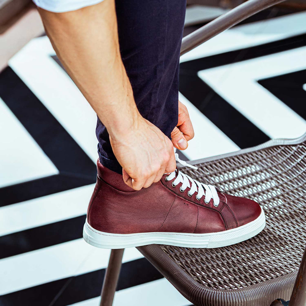 Burgundy Handcrafted Leather Sneakers for mens