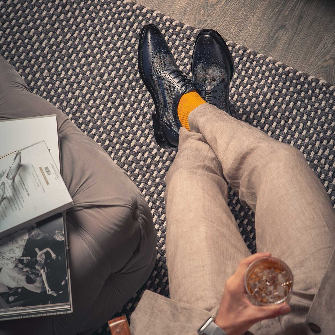 Navy Leather Lace Up Brogue for mens