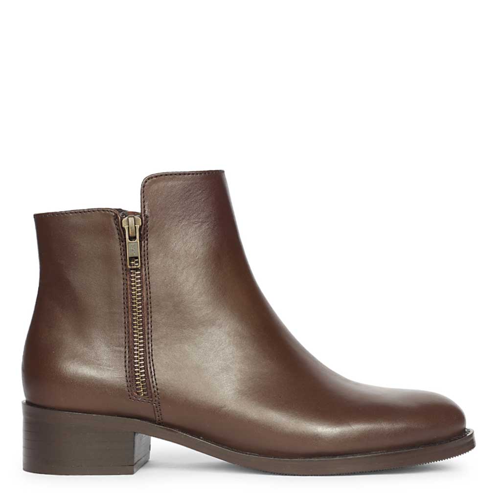Saint Imelda Brown Leather Handcrafted Side Zipper Ankle Boots