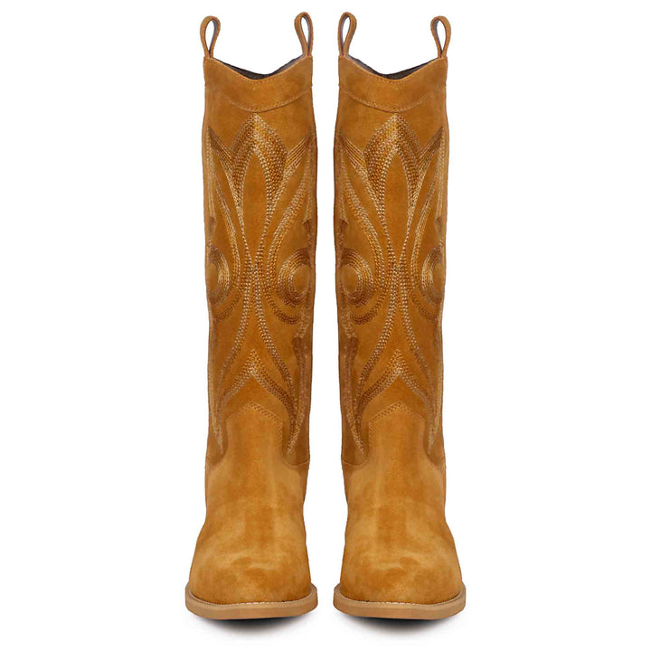 Saint Martina Tan Stitched Leather Handcrafted Cowboy Boots