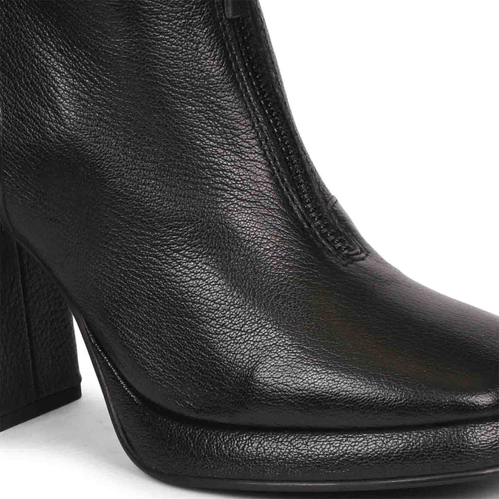 Saint Henriette Black Leather Front Zipper High Ankle Boots