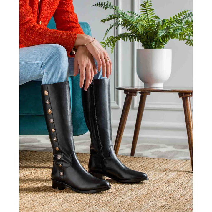 Saint Adriano Black Leather Knee High Boots - SaintG India