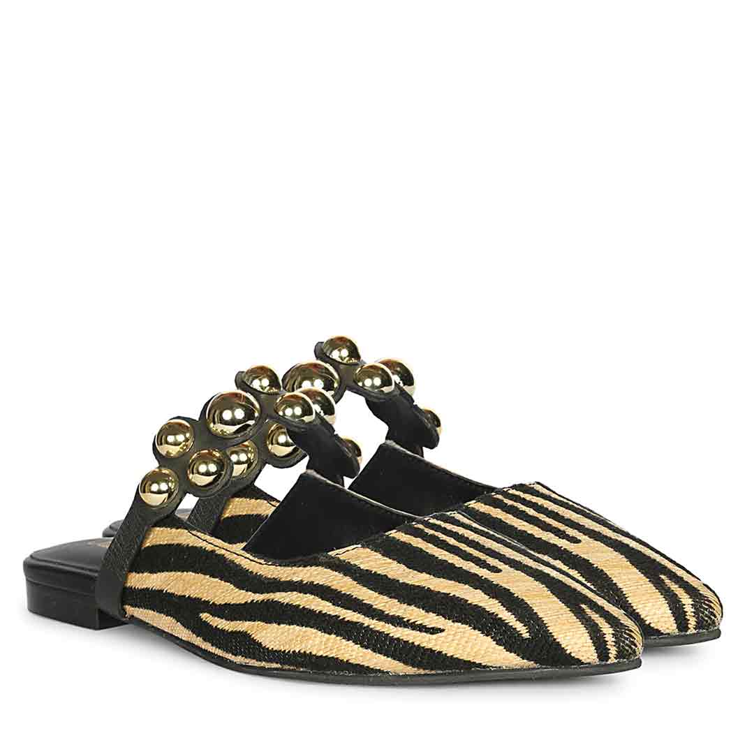 Saint Danika Beige Zebra Studded Leather Flats