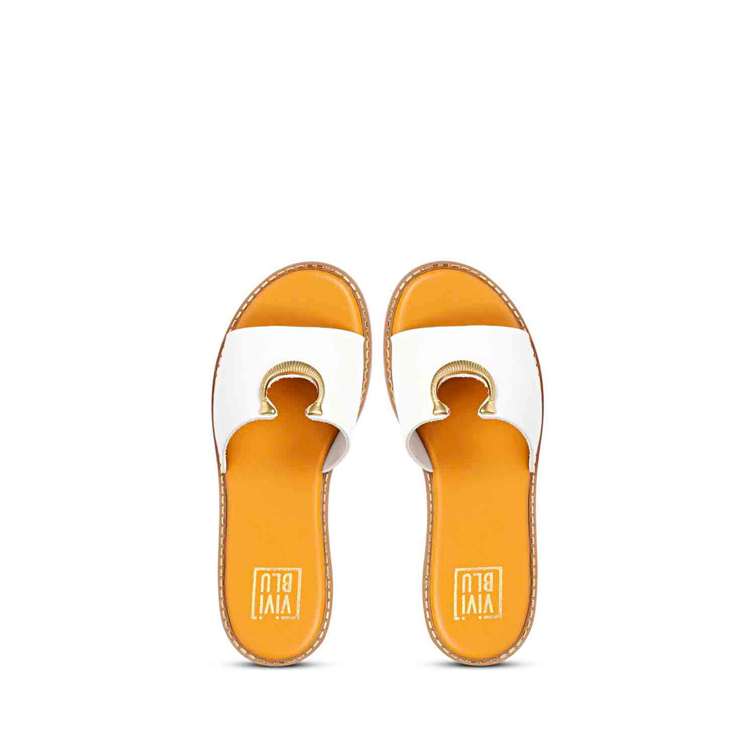 ViviBlu Amber White Leather Flat Sandals