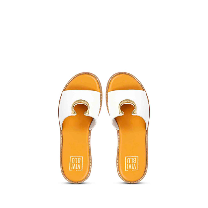 ViviBlu Amber White Leather Flat Sandals