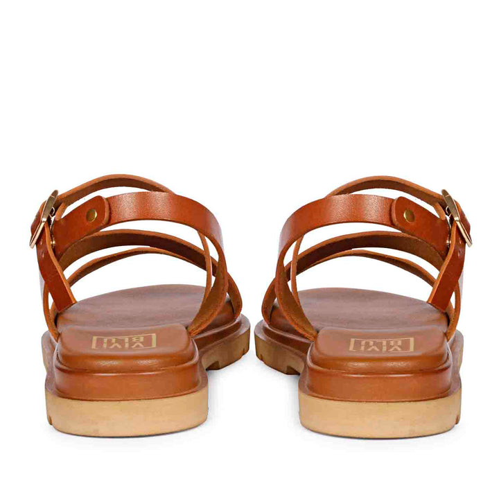 ViviBlu Kamla Cognac Leather Flat Sandals