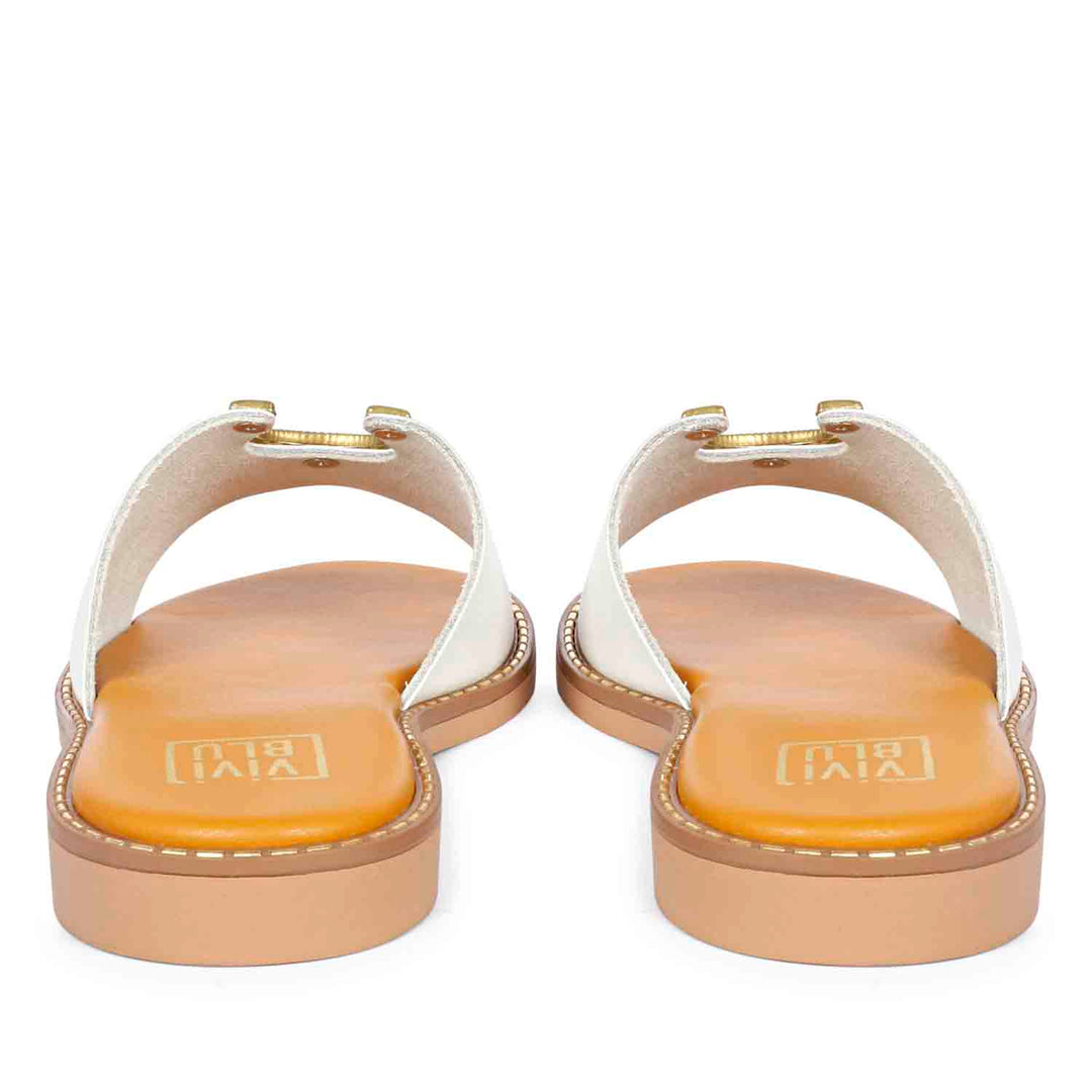 ViviBlu Amber White Leather Flat Sandals