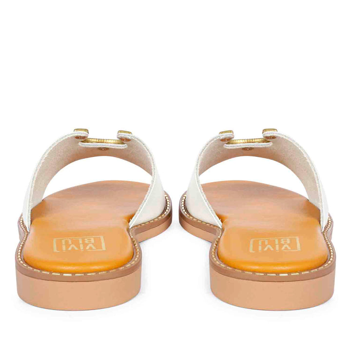 ViviBlu Amber White Leather Flat Sandals