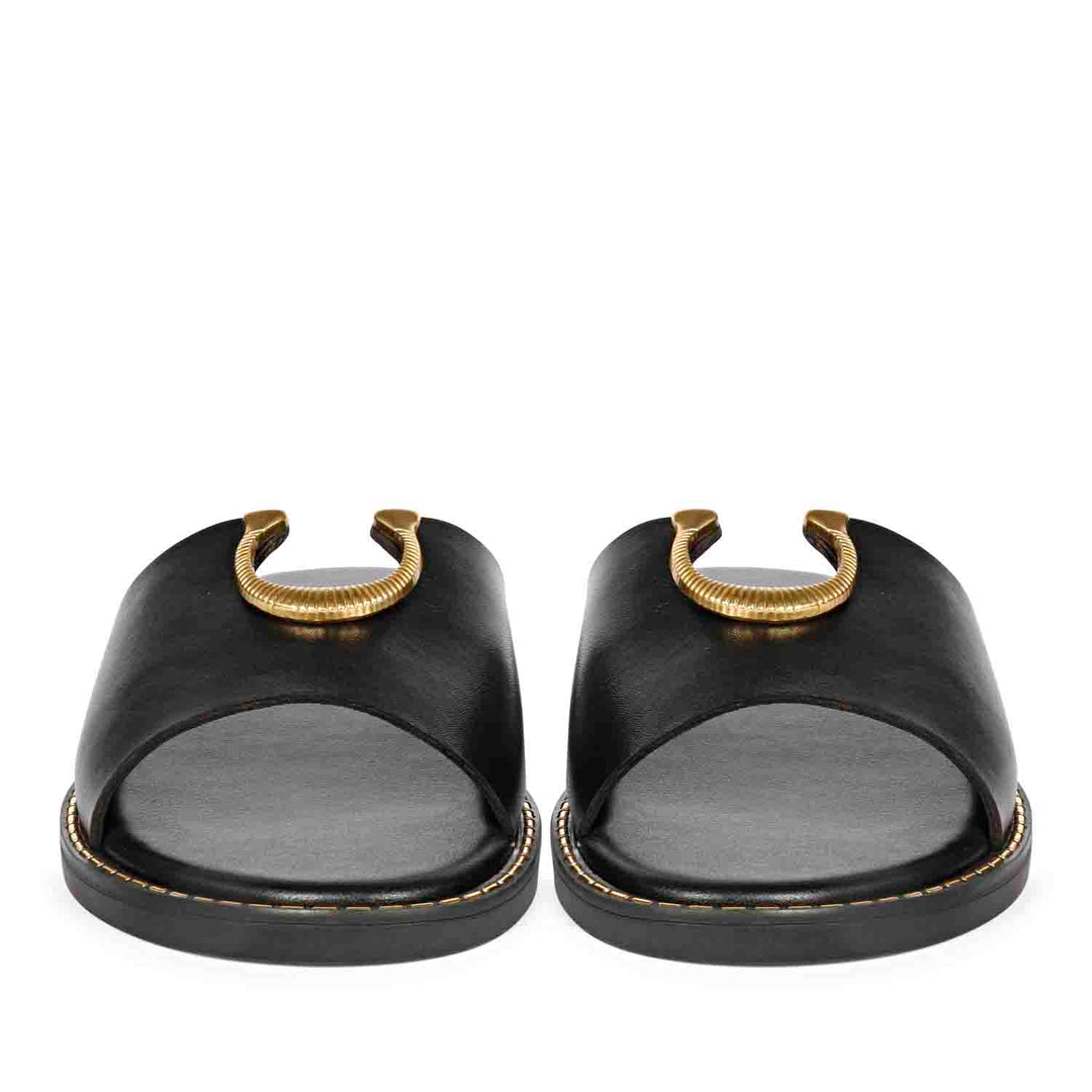 ViviBlu Amber Black Leather Flat Sandals