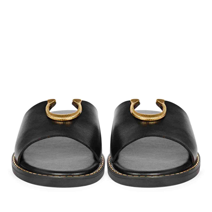 ViviBlu Amber Black Leather Flat Sandals