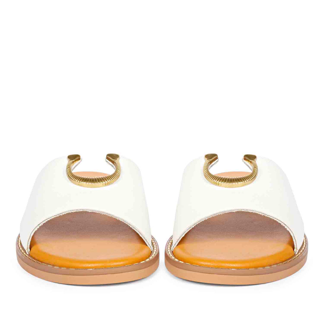 ViviBlu Amber White Leather Flat Sandals