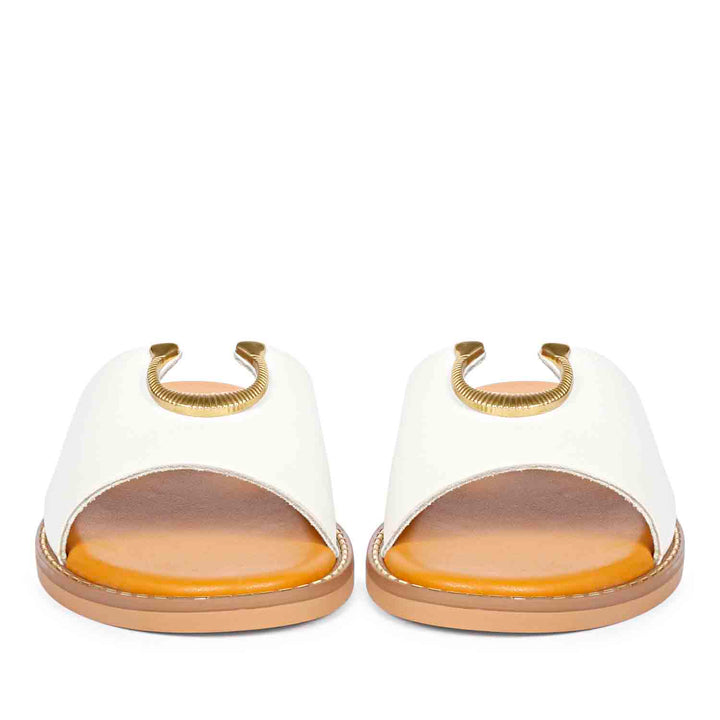 ViviBlu Amber White Leather Flat Sandals