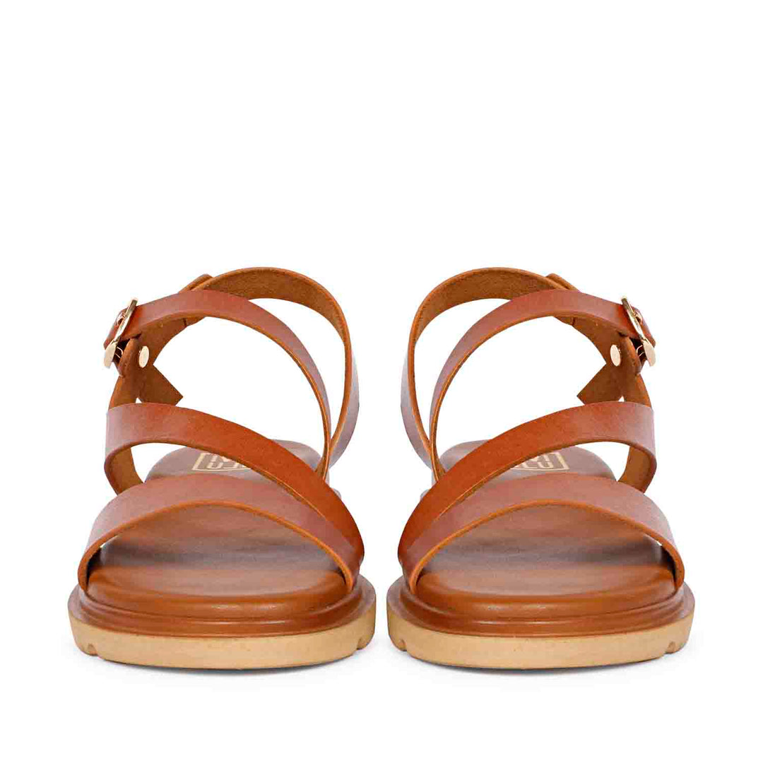 ViviBlu Kamla Cognac Leather Flat Sandals