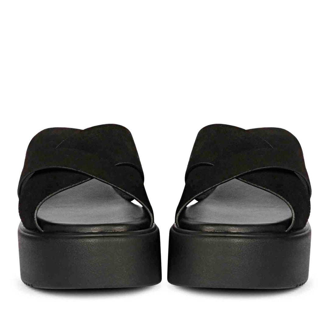 Viviblu Yasmin Black Leather Platform Sandals