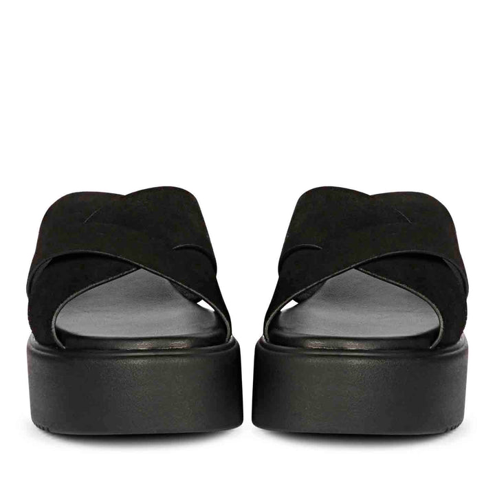 Viviblu Yasmin Black Leather Platform Sandals