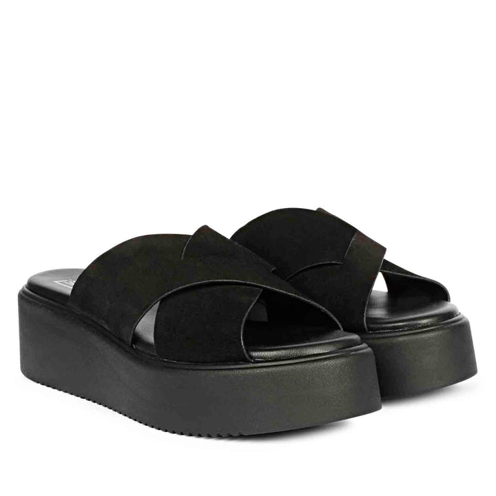 Viviblu Yasmin Black Leather Platform Sandals