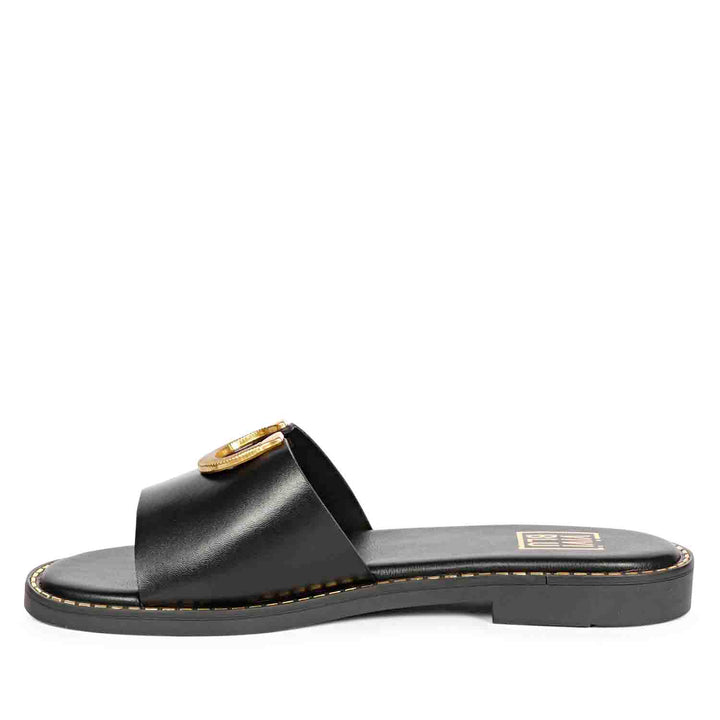 ViviBlu Amber Black Leather Flat Sandals