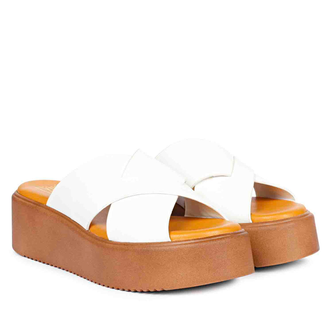 Viviblu Yasmin White Leather Platform Sandals