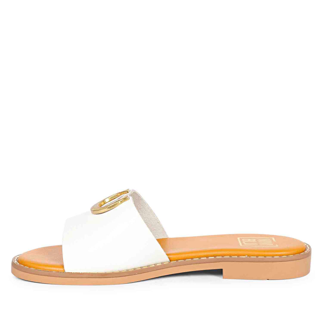 ViviBlu Amber White Leather Flat Sandals