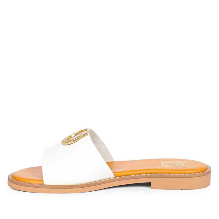 ViviBlu Amber White Leather Flat Sandals