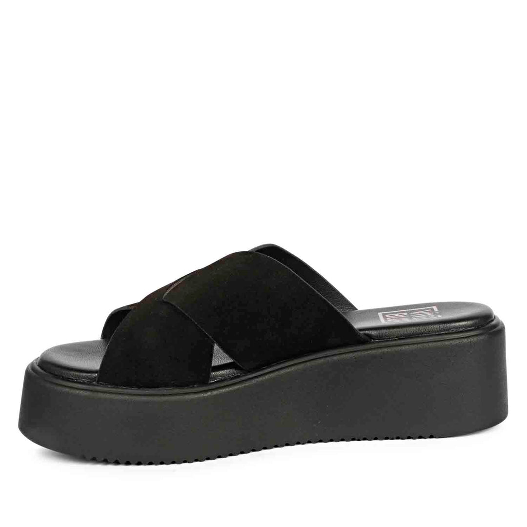 Viviblu Yasmin Black Leather Platform Sandals