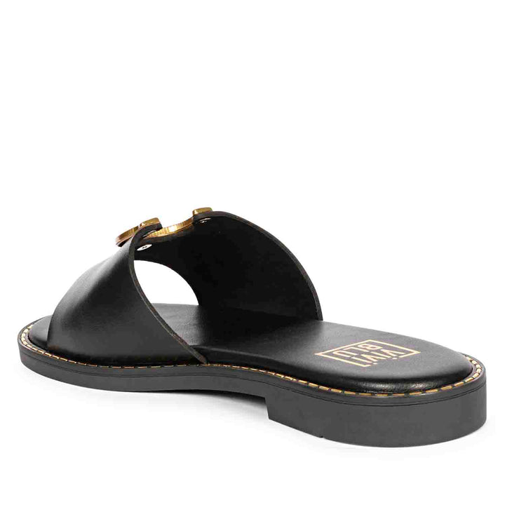 ViviBlu Amber Black Leather Flat Sandals