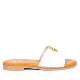 ViviBlu Amber White Leather Flat Sandals