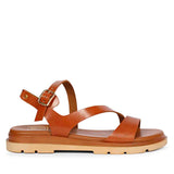 ViviBlu Kamla Cognac Leather Flat Sandals