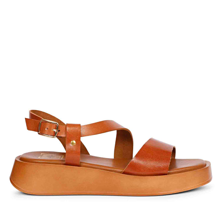 ViviBlu Nasrin Cognac Leather Platform Sandals