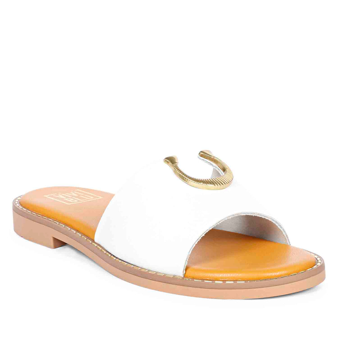 ViviBlu Amber White Leather Flat Sandals