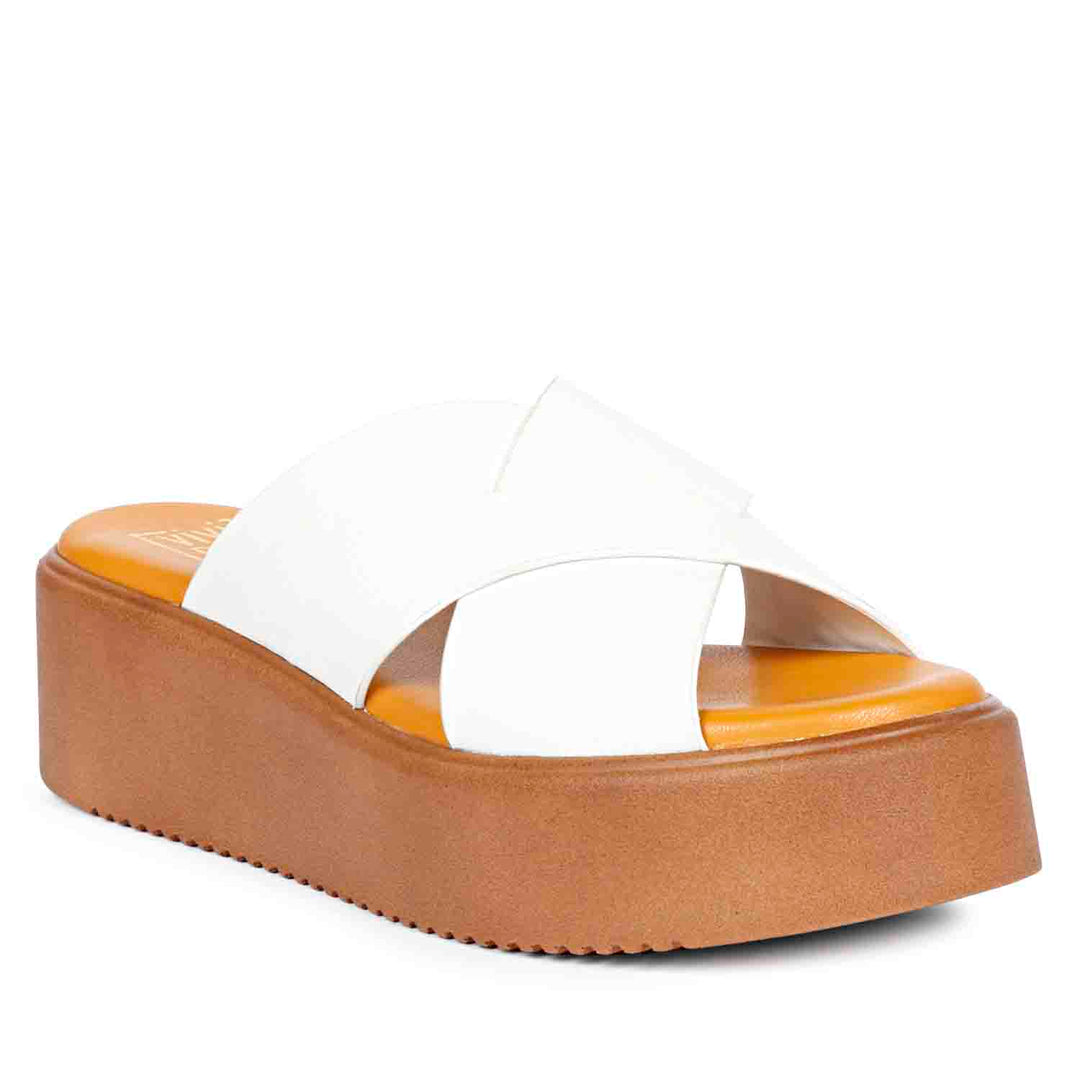 Viviblu Yasmin White Leather Platform Sandals