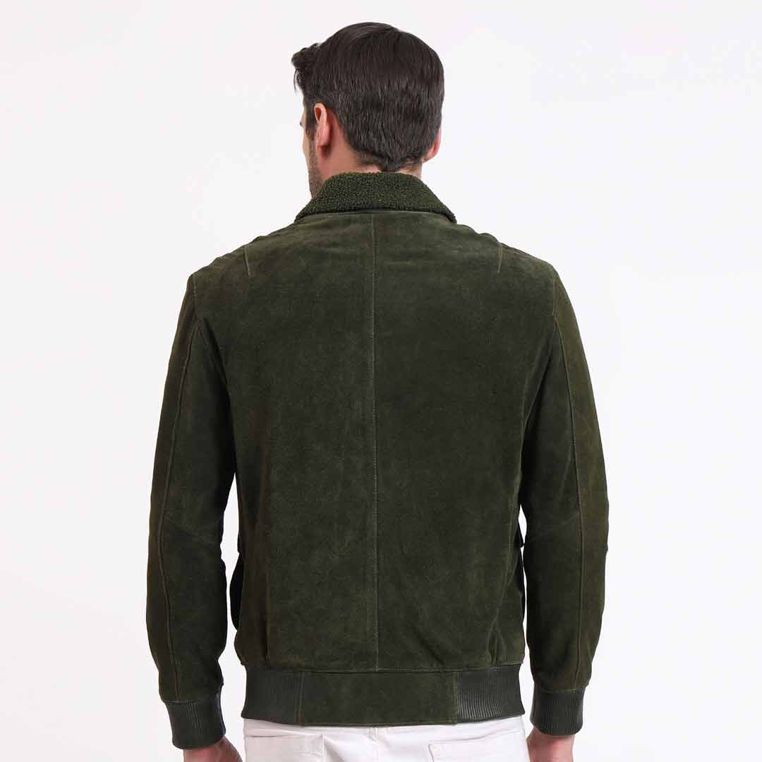 Saint Travis Green Olive Suede Leather Men's Jacket