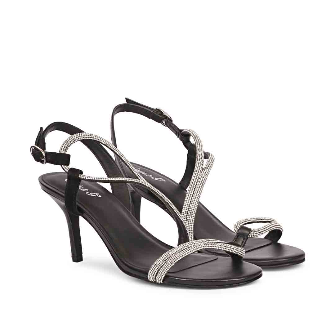 Saint Nessa Crystal Embellished Black Leather Stilettos