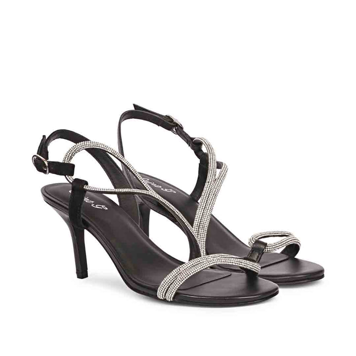 Saint Nessa Crystal Embellished Black Leather Stilettos