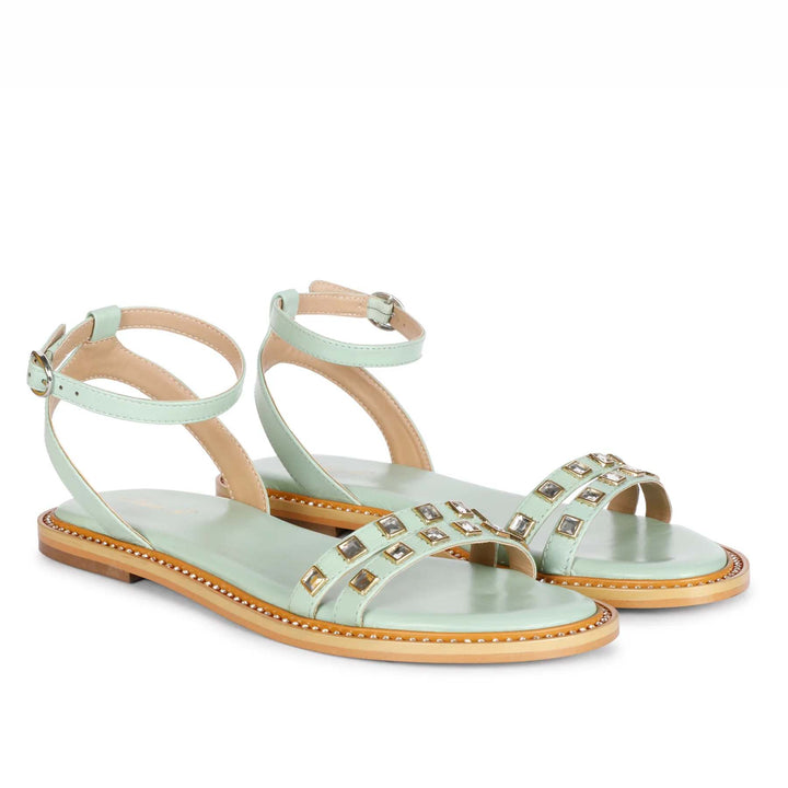 Saint Ivy Mint Leather Flat Sandal