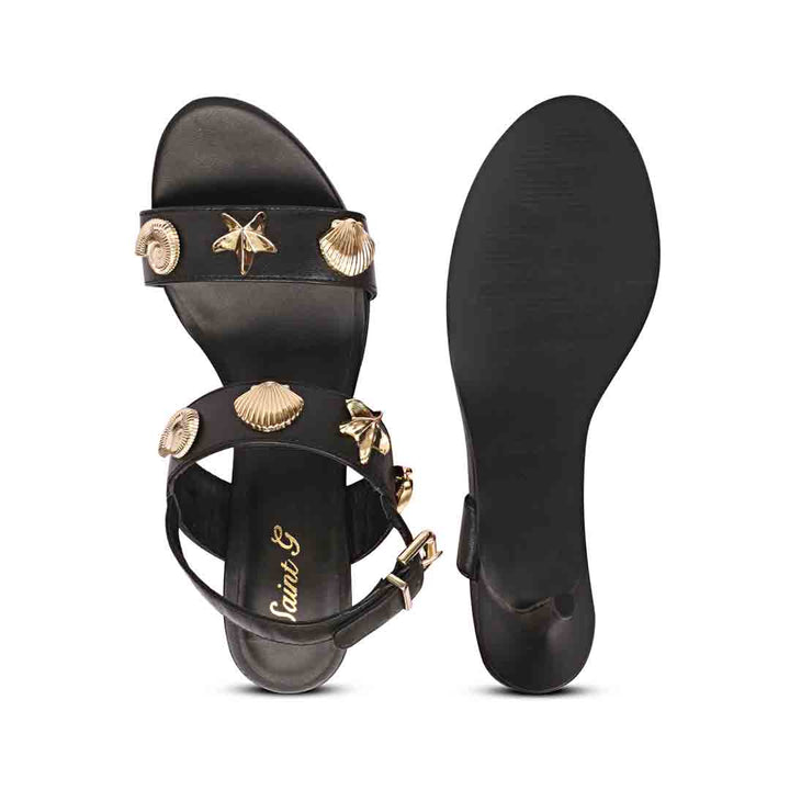 Saint Ravena Seashell & Star Embellished Black Leather Stilettos