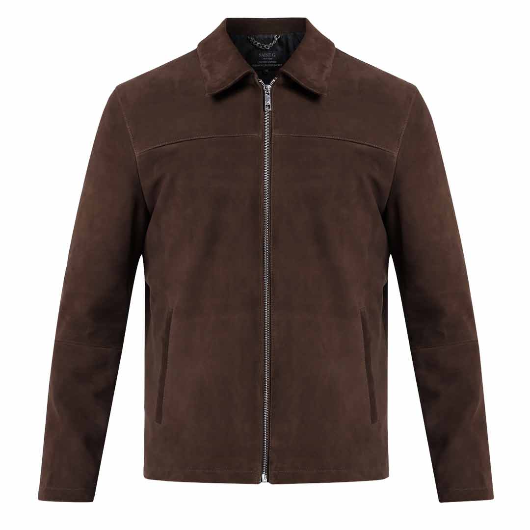 Saint Aris Chocolate Suede Leather Men's Jacket With Collars