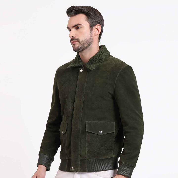 Saint Travis Green Olive Suede Leather Men's Jacket