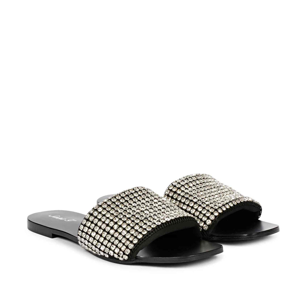 Saint Layla Black Leather Flat Sandal