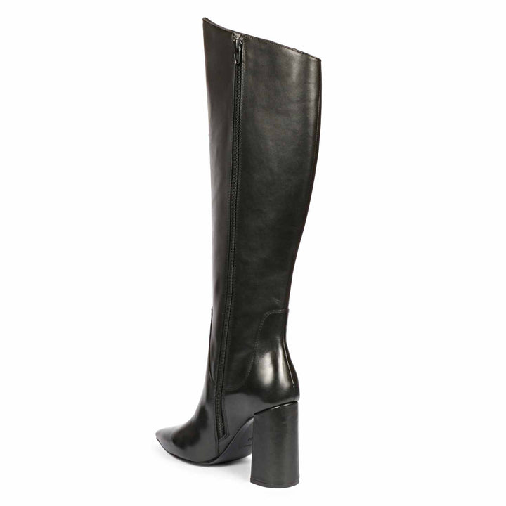 Saint Celia Black Leather Block Heel Long Boots