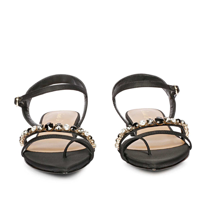 Saint Annie Stone Embellished Black Nylon Fabric Sandals