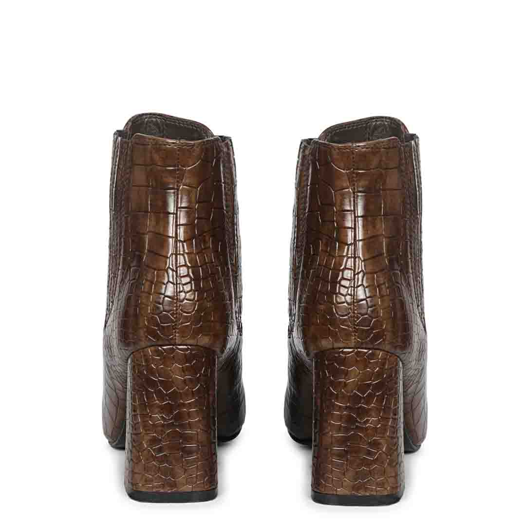 Brown faux leather ankle boots for women