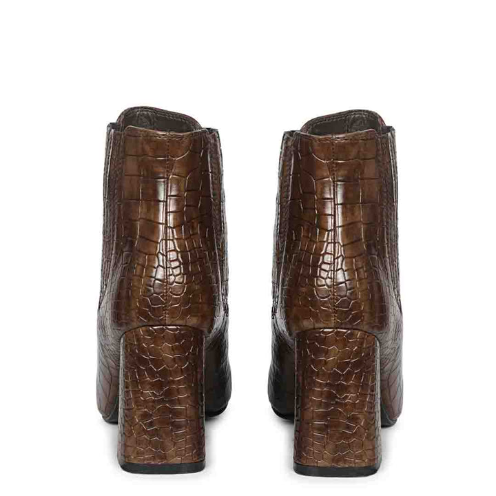 Brown faux leather ankle boots for women